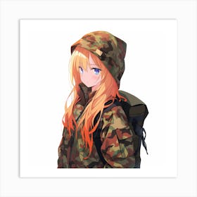 Anime Girl In Camouflage Art Print