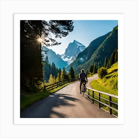 Cyclist On A Mountain Road Art Print