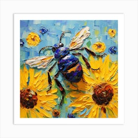 Bee On Sunflowers Art Print