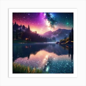 Night Sky Over Lake 9 Art Print