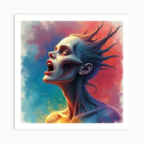 Horror Being In A Colorful Watercolor Nightmare 1 Art Print