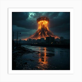 Default Apocalyptic Events On Earth Fire In Cities Ocean Waves 2 Art Print