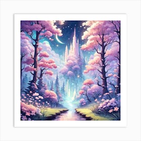 A Fantasy Forest With Twinkling Stars In Pastel Tone Square Composition 26 Art Print