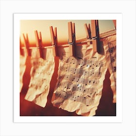 Music Notes On Clothesline Art Print