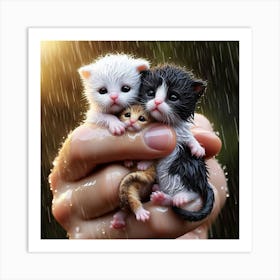 Kittens In The Rain 1 Art Print