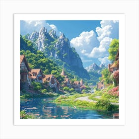 Village By The River Art Print