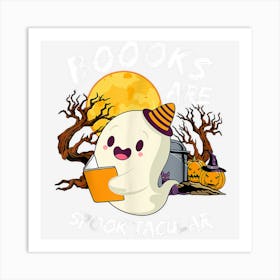 Boooks Ghost Halloween Teacher Book Library Reading Art Print