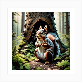 Squirrel In Forest Mysterious (1) Art Print