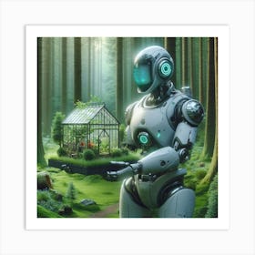 Robot In The Forest Art Print