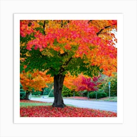 Anecdote Of An Autumnal Oak Tree Bathed In Brilliant Violet Hues In A Mid September Setting Leaves (1) Art Print