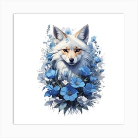 Fox With Blue Flowers Art Print