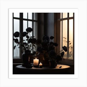 Candlelit Table In Front Of Window Art Print