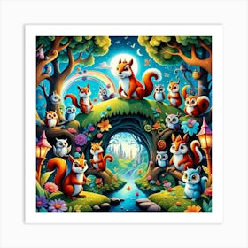 Squirrels In The Forest 1 Art Print