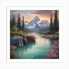 Sunset By The River Spirit of Bob Ross Soft Expressions Landscape Art Print