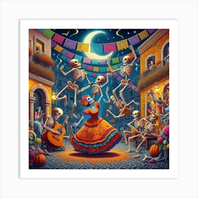 Inspired by Frida Kahlo El Baile de los Huesos (The Dance of Bones) 3 Art Print