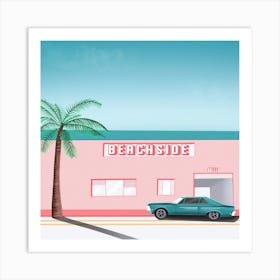 Retro Beachside Postcard Square Art Print