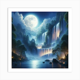 Waterfall At Night 2 Art Print