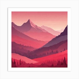 Misty mountains background in red tone 86 Art Print