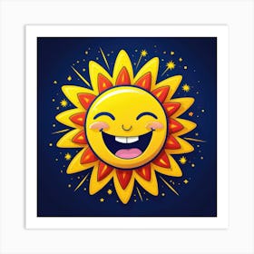 Lovely smiling sun on a blue gradient background 25 Art Print