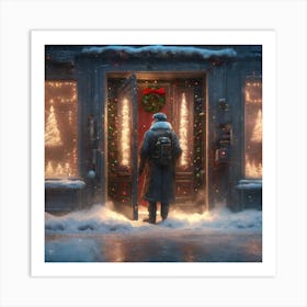 Christmas Decoration On Home Door Sharp Focus Emitting Diodes Smoke Artillery Sparks Racks Sy (7) Art Print