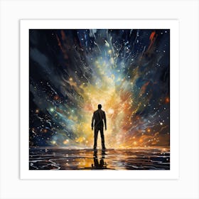 Man Standing In Front Of A Fire Art Print