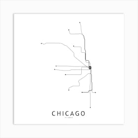 Chicago Subway White Map Square Art Print