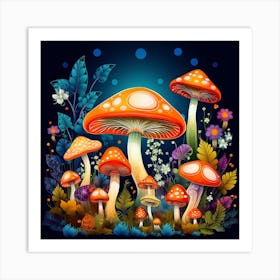 Mushrooms And Flowers 42 Art Print