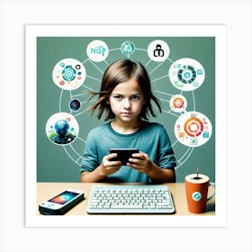 Child Using Social Media Art Print