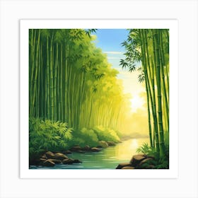 A Stream In A Bamboo Forest At Sun Rise Square Composition 183 Art Print