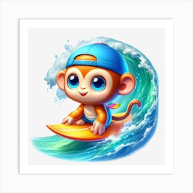 Monkey On Surfboard Art Print