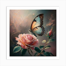 Butterfly On Rose 1 Art Print