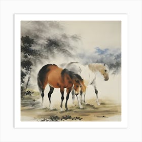 Horses In The Forest Art Print