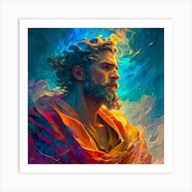 Greek God King Commanding The Elements Cloaked In Swirling Mystical Magic Eyes Alight Art Print