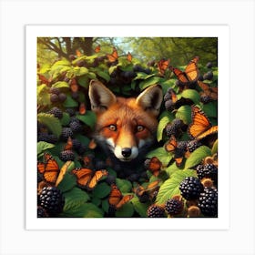 Fox In Blackberry Bushes Art Print