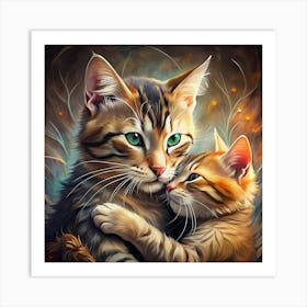 Two Cats Hugging Art Print