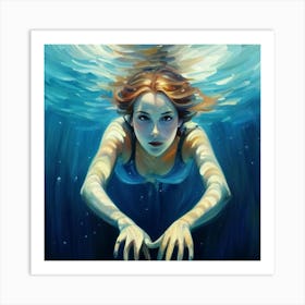 Underwater Woman Swimming In The Sea Art Print (1) 1 Art Print