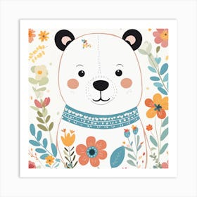 Floral Teddy Bear Nursery Illustration (9) Art Print
