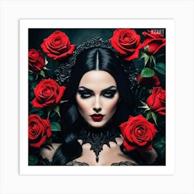 Gothic Girl With Roses Art Print