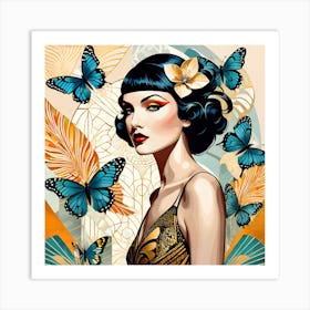 Woman With Butterflies Art Print