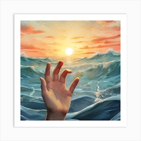 Hand Reaching Into The Ocean (swimming) Art Print