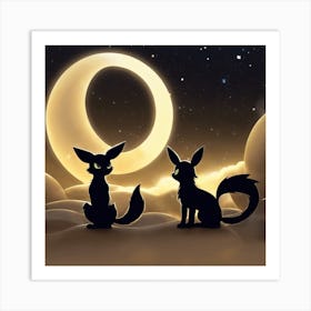 Two Eevees At The Moon Art Print