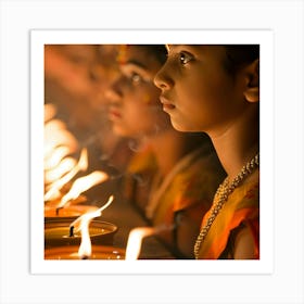 Young Girls Lighting Incense Art Print