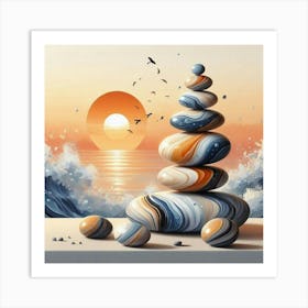 Pebbles At Sunset 1 Art Print