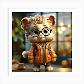 Cartoon Cat With Glasses Art Print