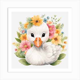 Floral Baby Swan Nursery Illustration (20) Art Print