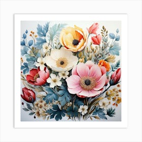 Watercolor Flowers Painting Art Print