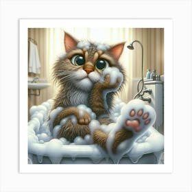 Cat In The Bath 2 Art Print