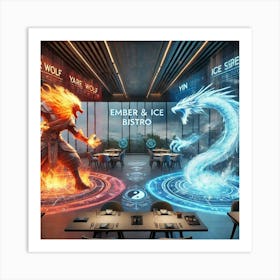 Holographic Displays Yang Fire Wolf Yin Ice Serpent Art Print