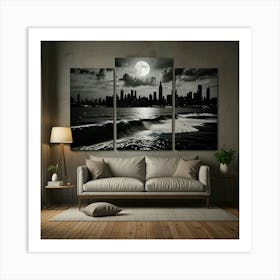 Full Moon Over Chicago Art Print