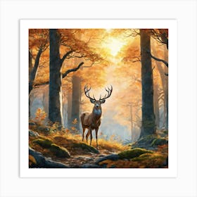 Deer In The Woods 50 Art Print